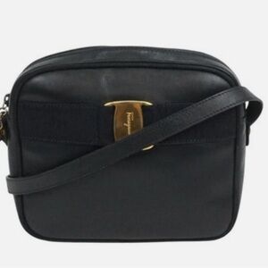 Salvatore Ferragamo Black Leather Bag with Gold Detail